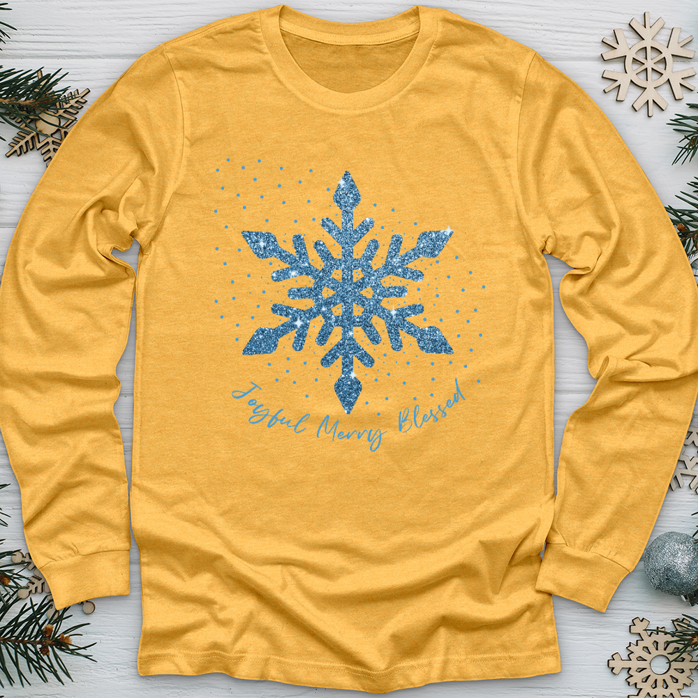Joyful Merry Blessed Blue Snowflake Long Sleeve Tee