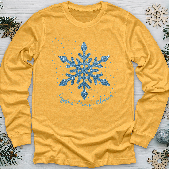 Joyful Merry Blessed Blue Snowflake Long Sleeve Tee
