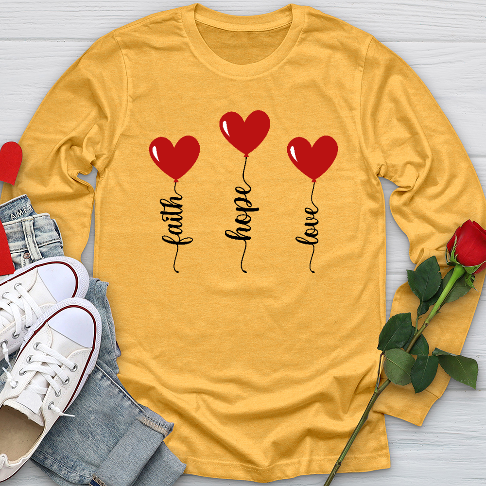 Faith Hope Love Heart Balloons Long Sleeve Tee