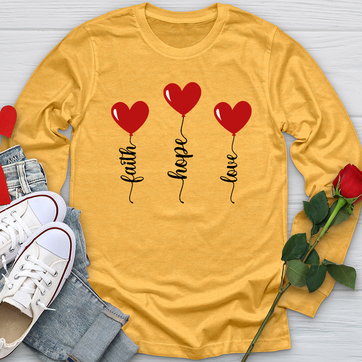 Faith Hope Love Heart Balloons Long Sleeve Tee