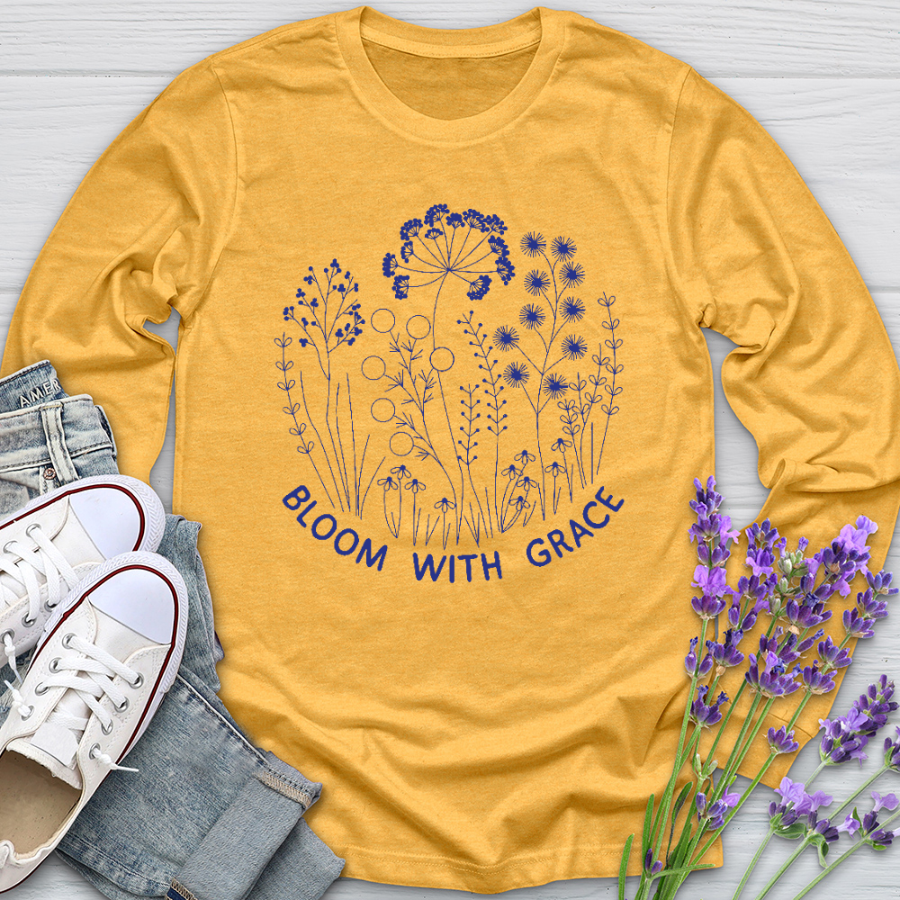 Bloom With Grace Royal Flowers Long Sleeve Tee