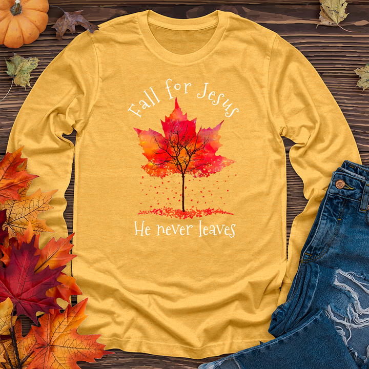 Fall For Jesus Falling Leaves Long Sleeve Tee