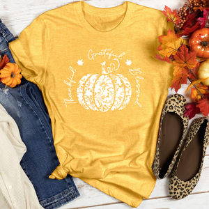 TGB White Floral Pumpkin Heathered Tee