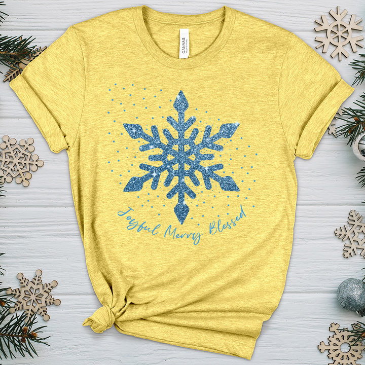 Joyful Merry Blessed Blue Snowflake Heathered Tee