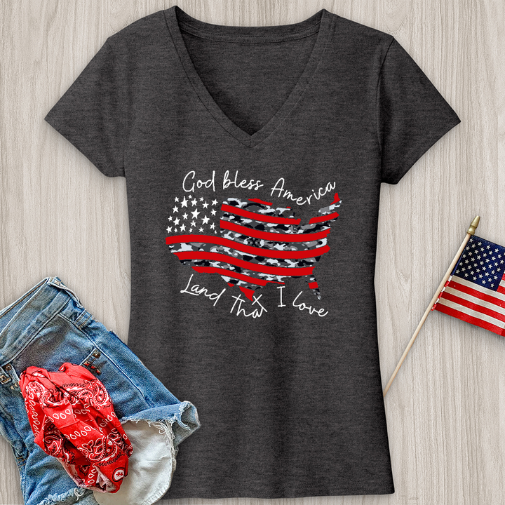 God Bless America Camo USA V-Neck Tee