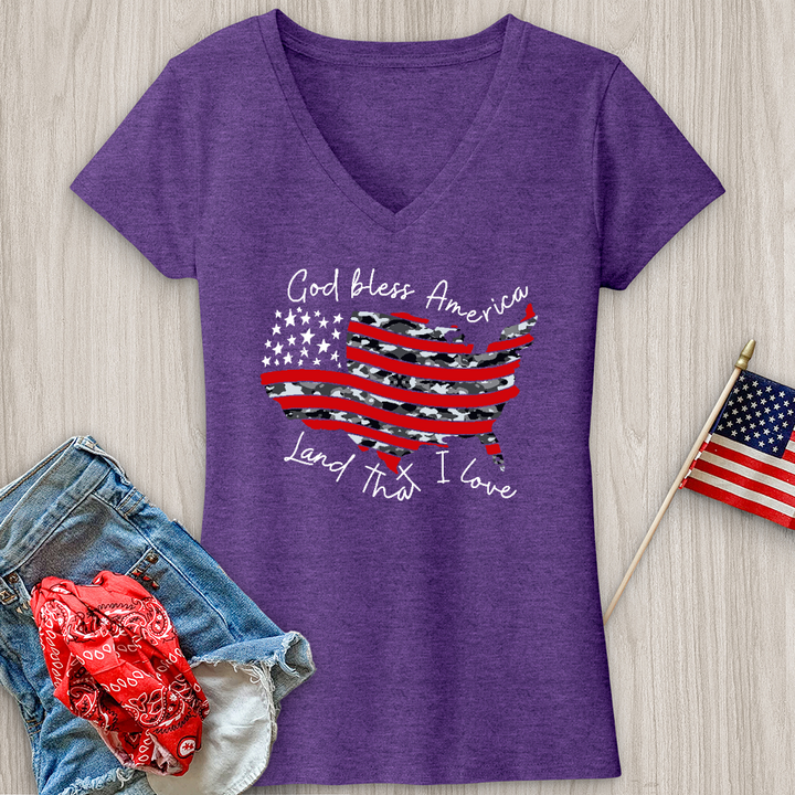 God Bless America Camo USA V-Neck Tee