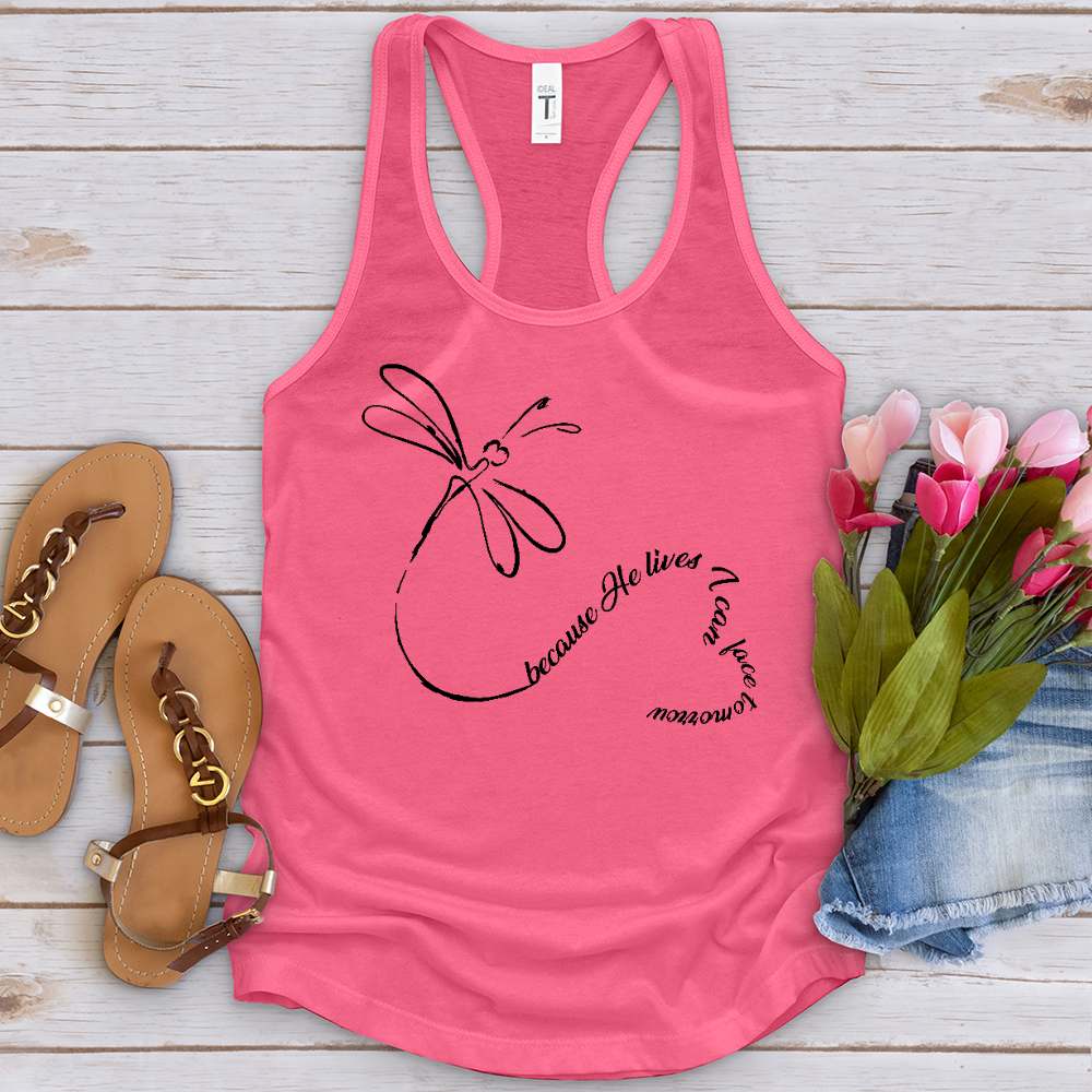 Because He Lives Dragonfly Heart Tank Top