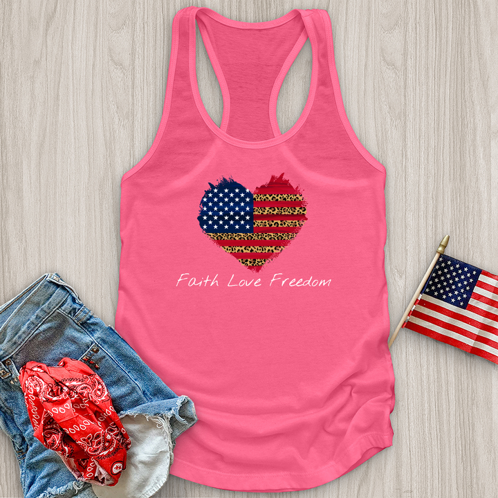 Faith Love Freedom Leopard Heart Tank Top