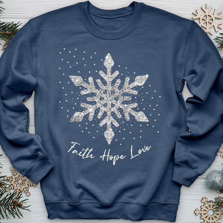 Faith Hope Love Silver Glitter Flake Crewneck