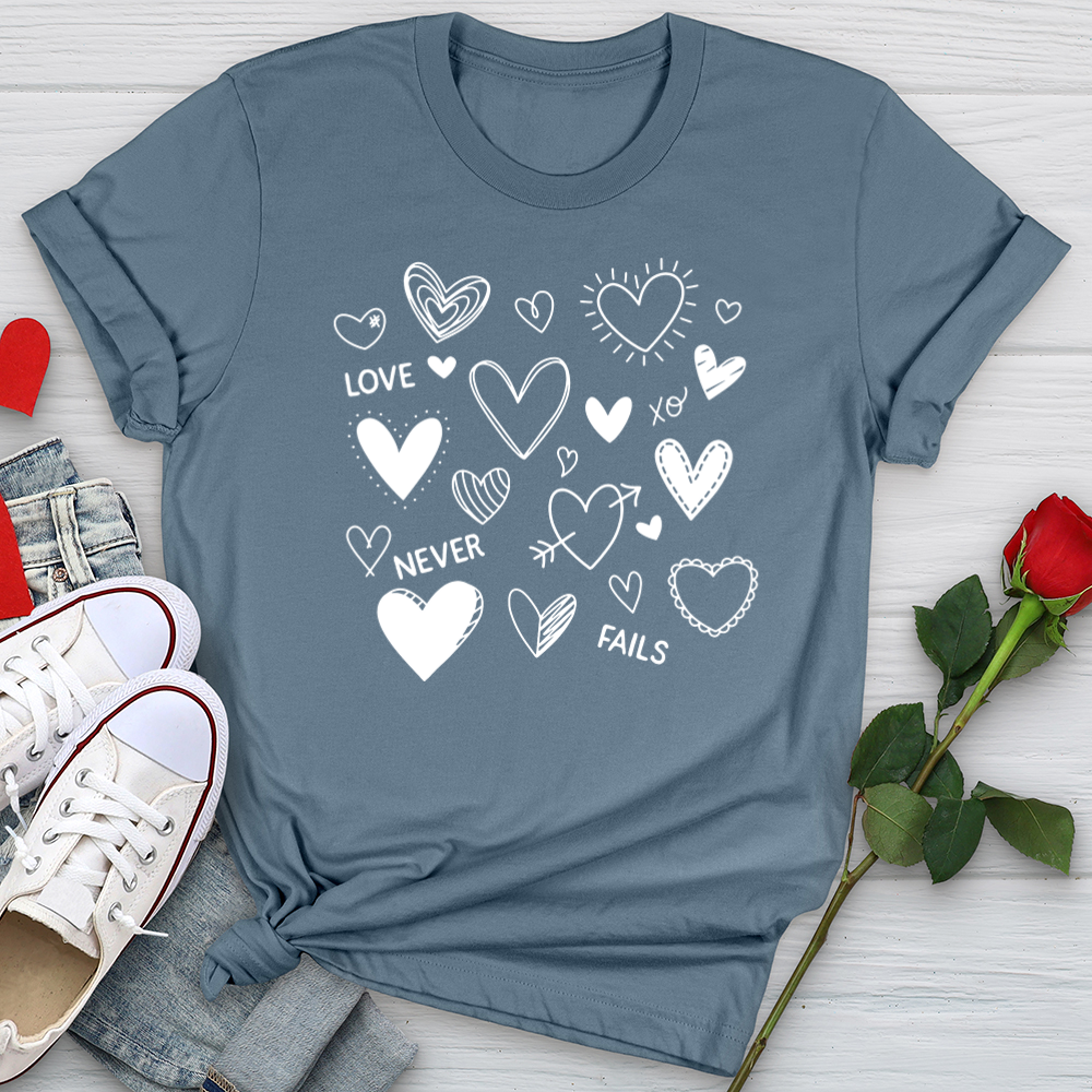 Love Never Fails Assorted Hearts Softstyle Tee