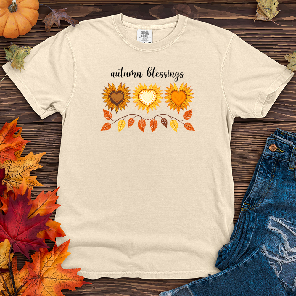 Autumn Sunflower Heart Trio Heavy Cotton Comfort Colors Tee