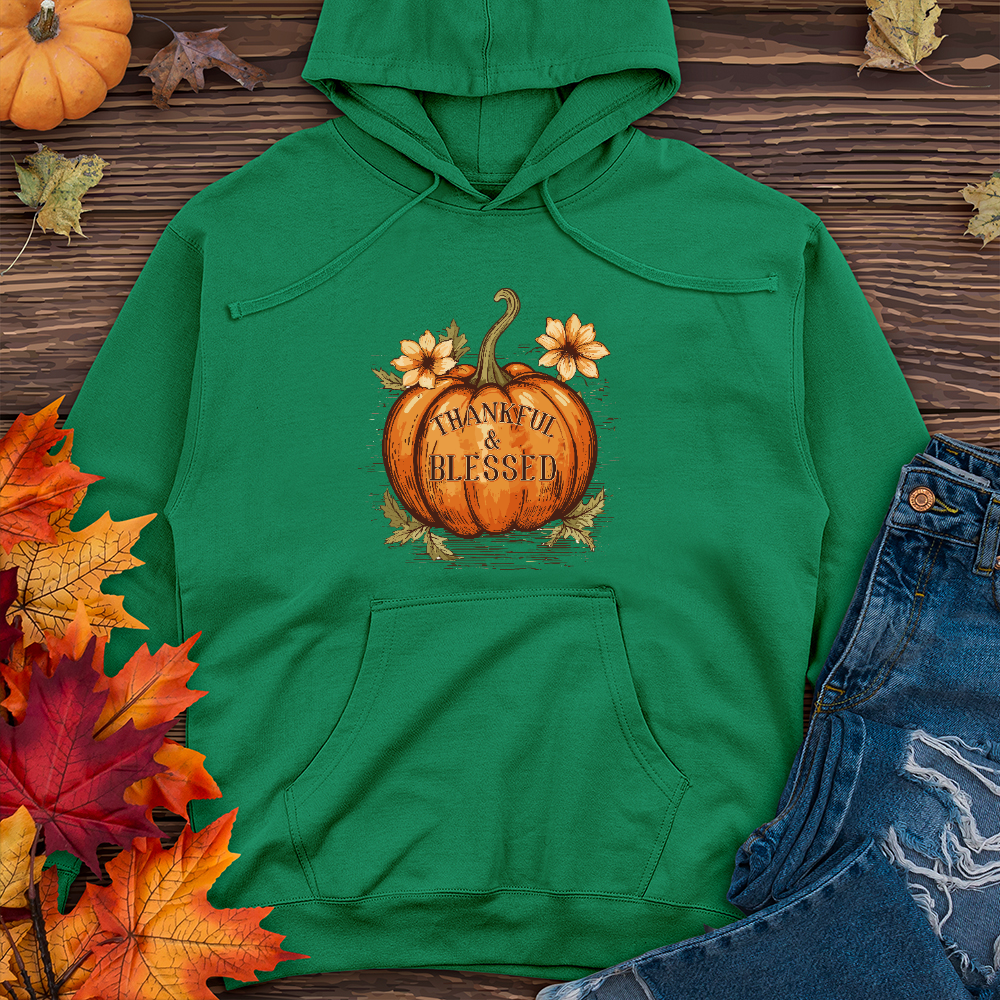 Thankful & Blessed Floral Pumpkin Midweight Hoodie