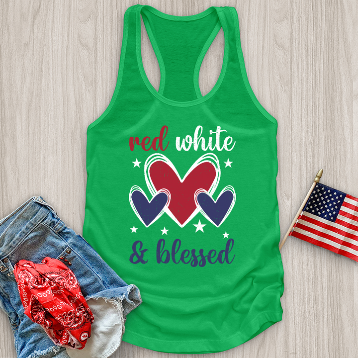 Red White Blessed Hearts Tank Top