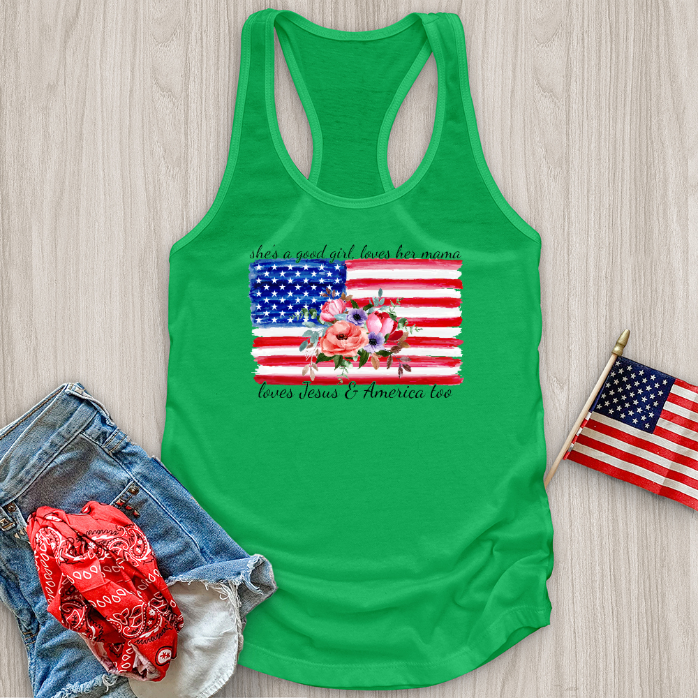 Loves Her Mama America and Jesus Tank Top