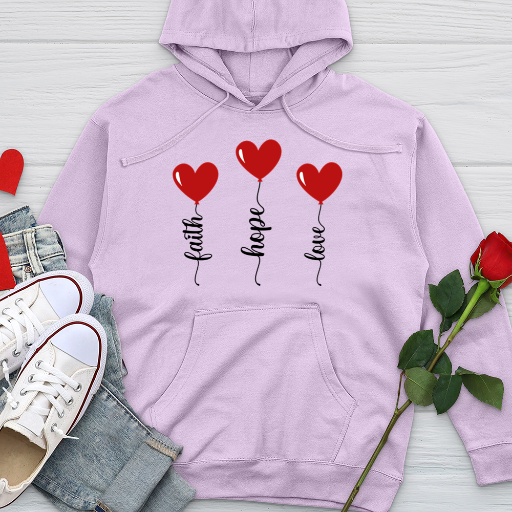 Faith Hope Love Heart Balloons Midweight Hooded Sweatshirt