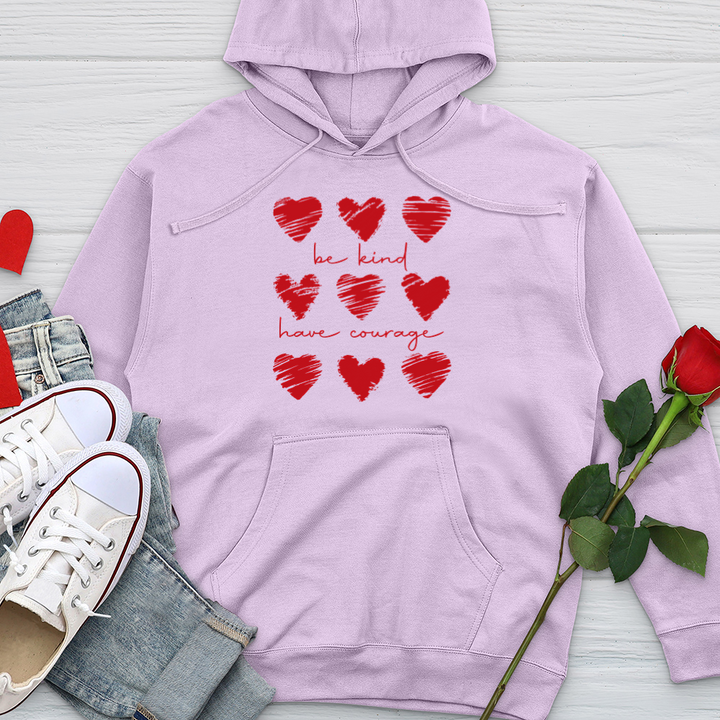 Be Kind Have Courage Hearts Midweight Hooded Sweatshirt