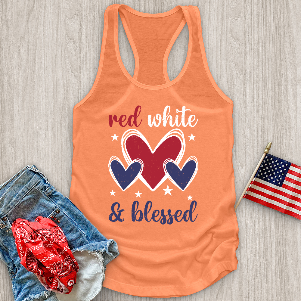 Red White Blessed Hearts Tank Top