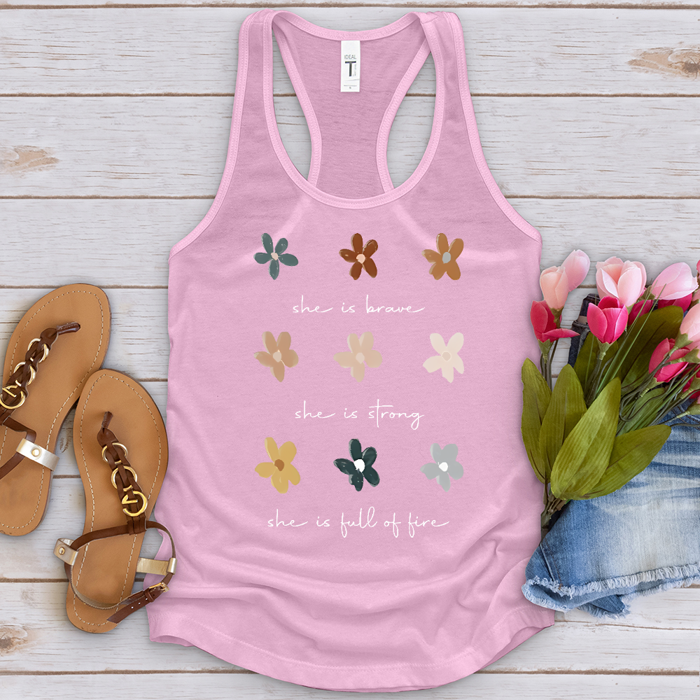 She Is Brave Flower Pattern Tank Top