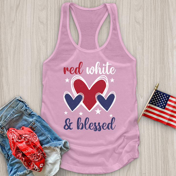 Red White Blessed Hearts Tank Top