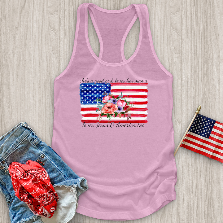 Loves Her Mama America and Jesus Tank Top