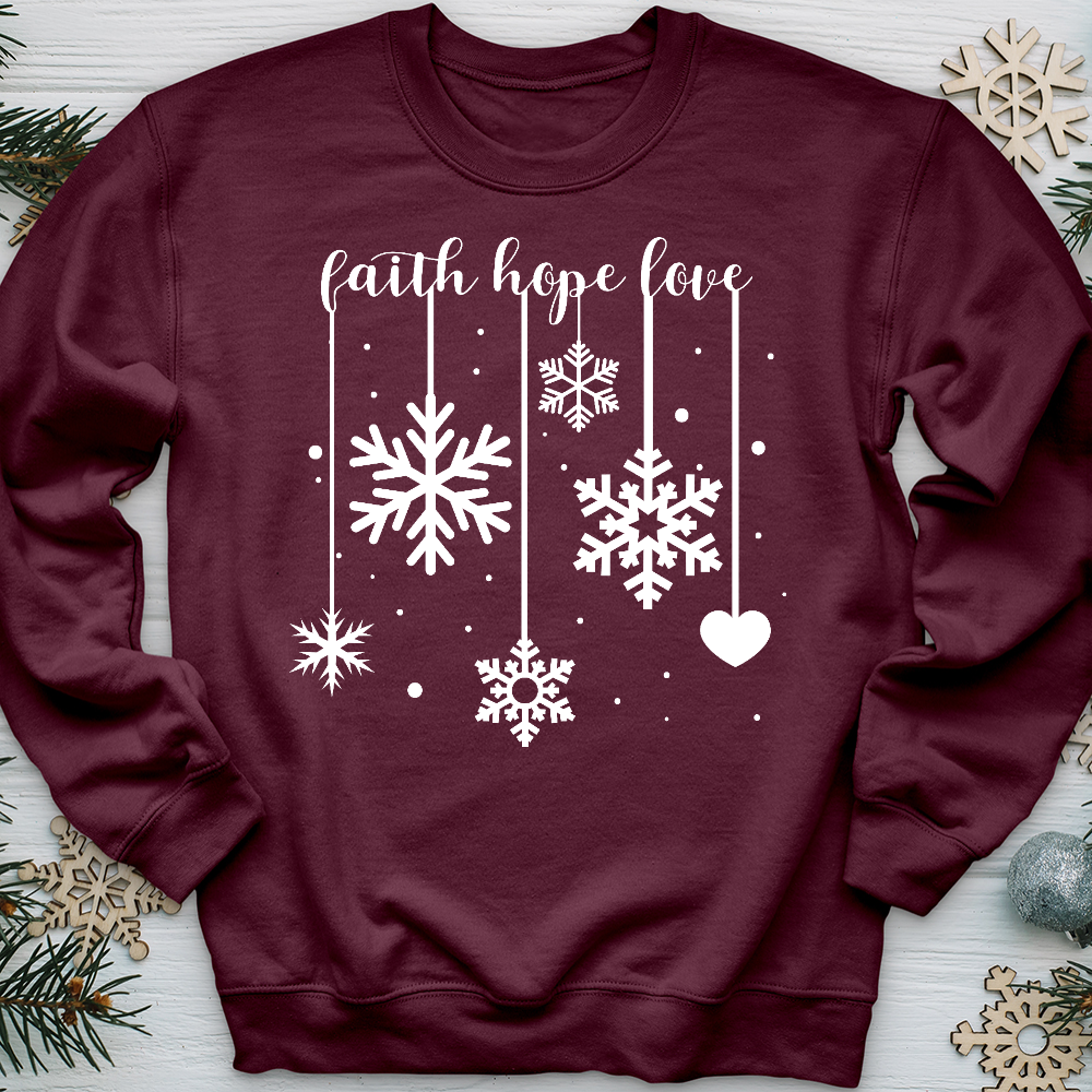 Faith Hope Love Dangling Snowflakes Crewneck