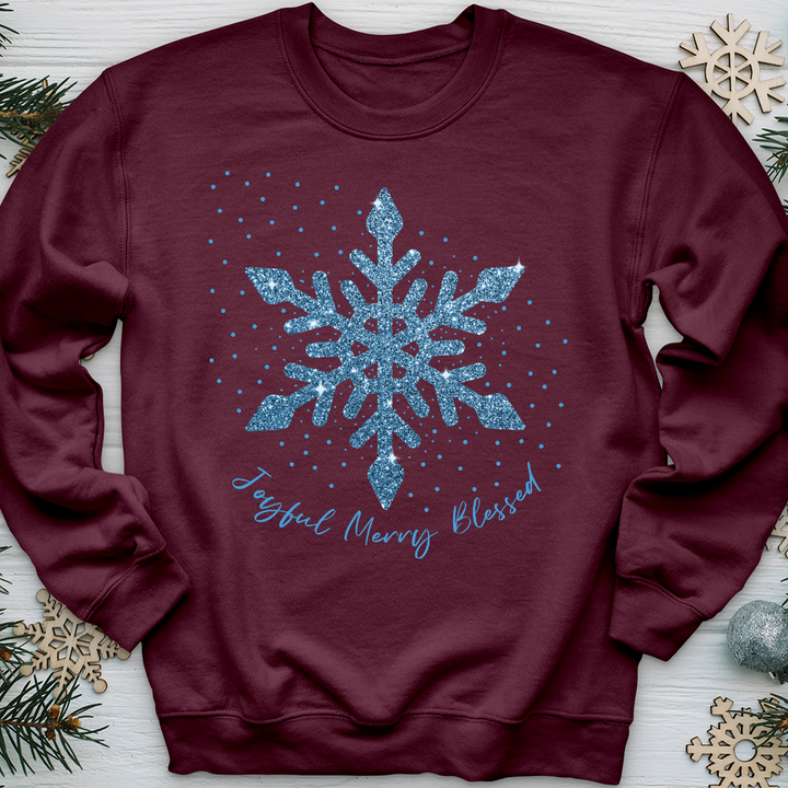 Joyful Merry Blessed Blue Snowflake Crewneck