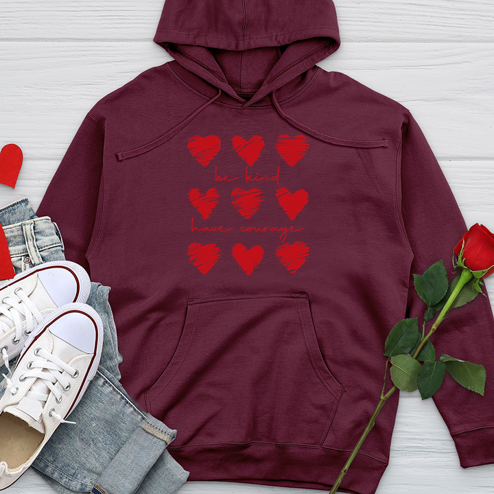 Be Kind Have Courage Hearts Midweight Hooded Sweatshirt