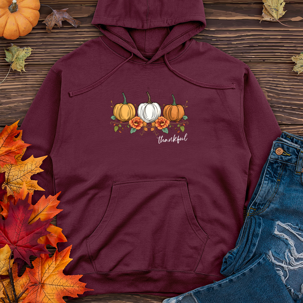 Vintage Cozy Floral Trio Pumpkins Midweight Hooded Sweatshirt