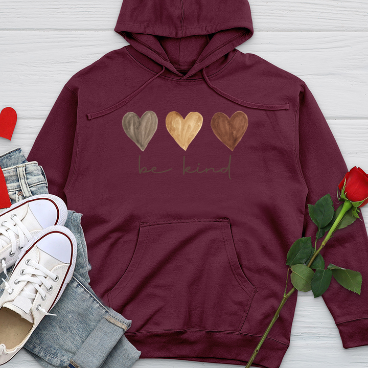 Be Kind Watercolor Hearts Midweight Hooded Sweatshirt