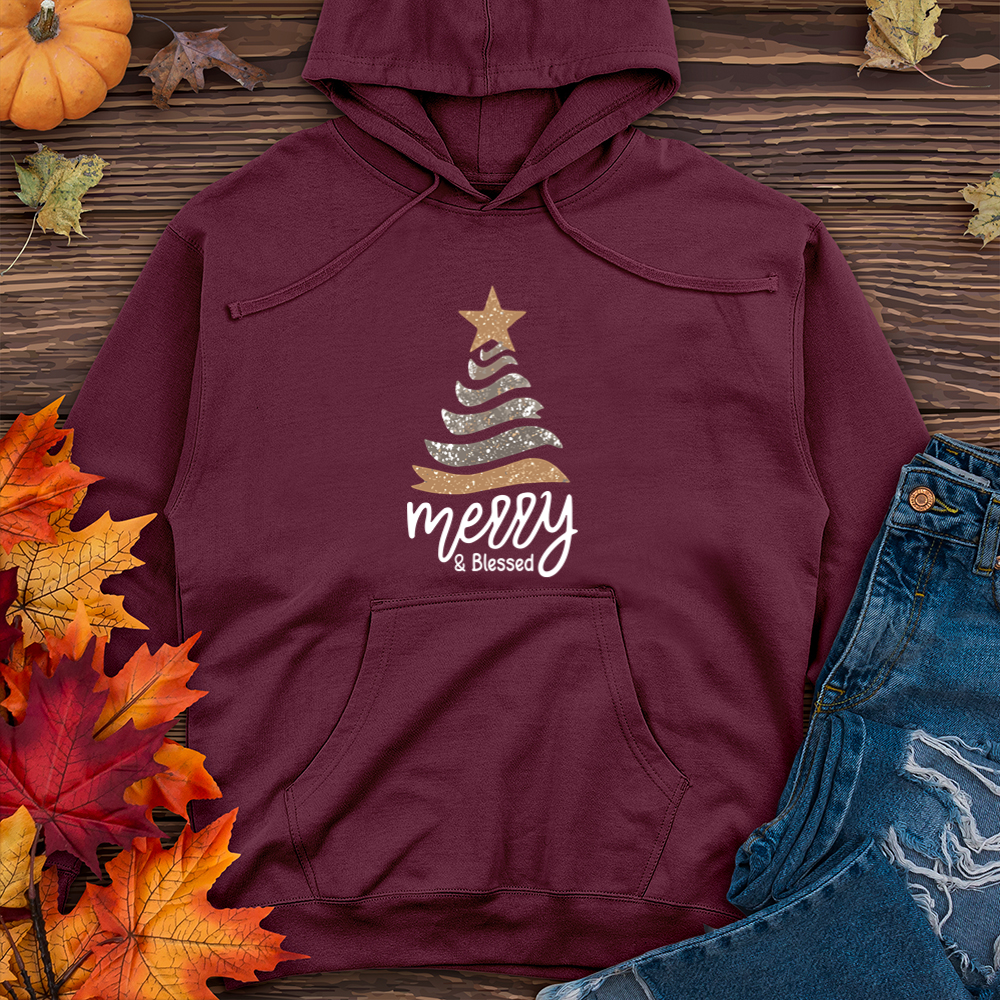 Merry & Blessed Sparkling Tree Midweight Hooded Sweatshirt