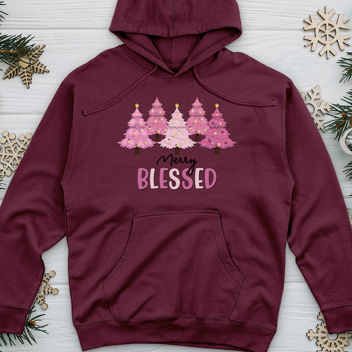 Merry Blessed Pink Tree Farm Midweight Hooded Sweatshirt