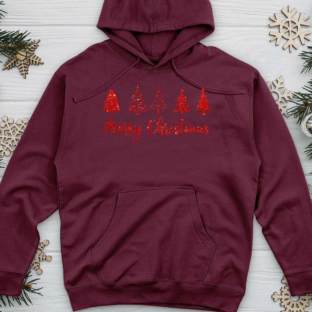 Red Merry Christmas Scene Midweight Hooded Sweatshirt