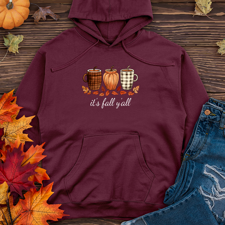 It's Fall Plaid Coffee Cups Midweight Hooded Sweatshirt