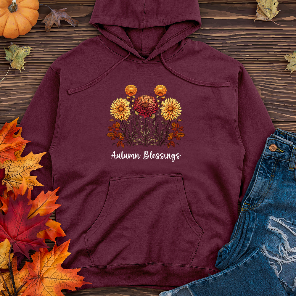 Retro Blooming Autumn Floral Trio Midweight Hooded Sweatshirt