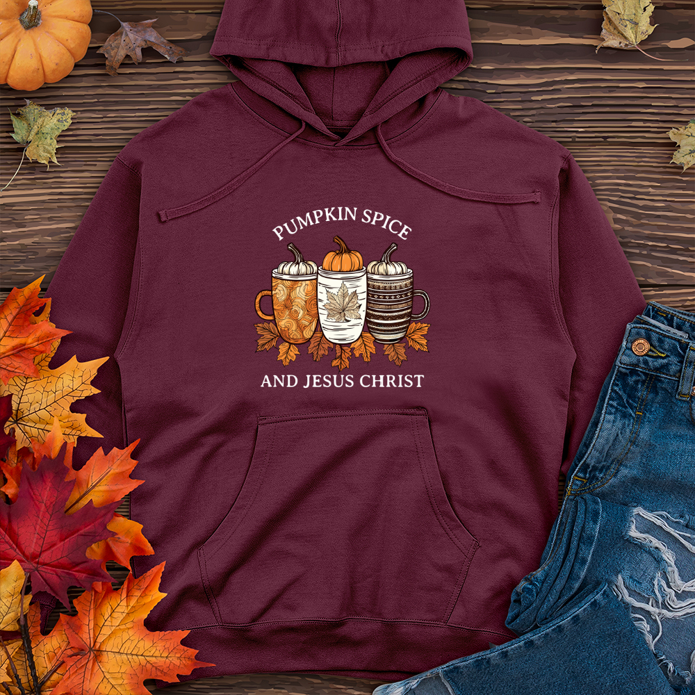 Vintage Pumpkin Spice Trio Coffee Cups Midweight Hooded Sweatshirt