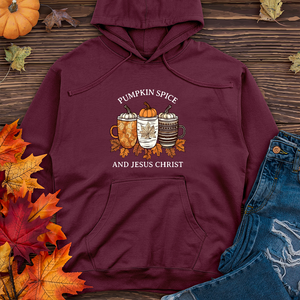 Vintage Pumpkin Spice Trio Coffee Cups Midweight Hooded Sweatshirt