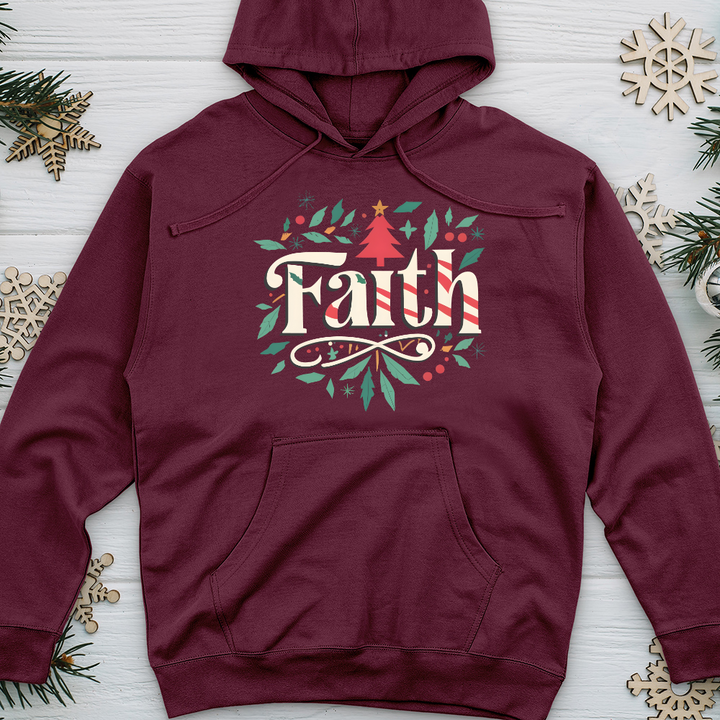 Faith Christmas Pattern Midweight Hooded Sweatshirt