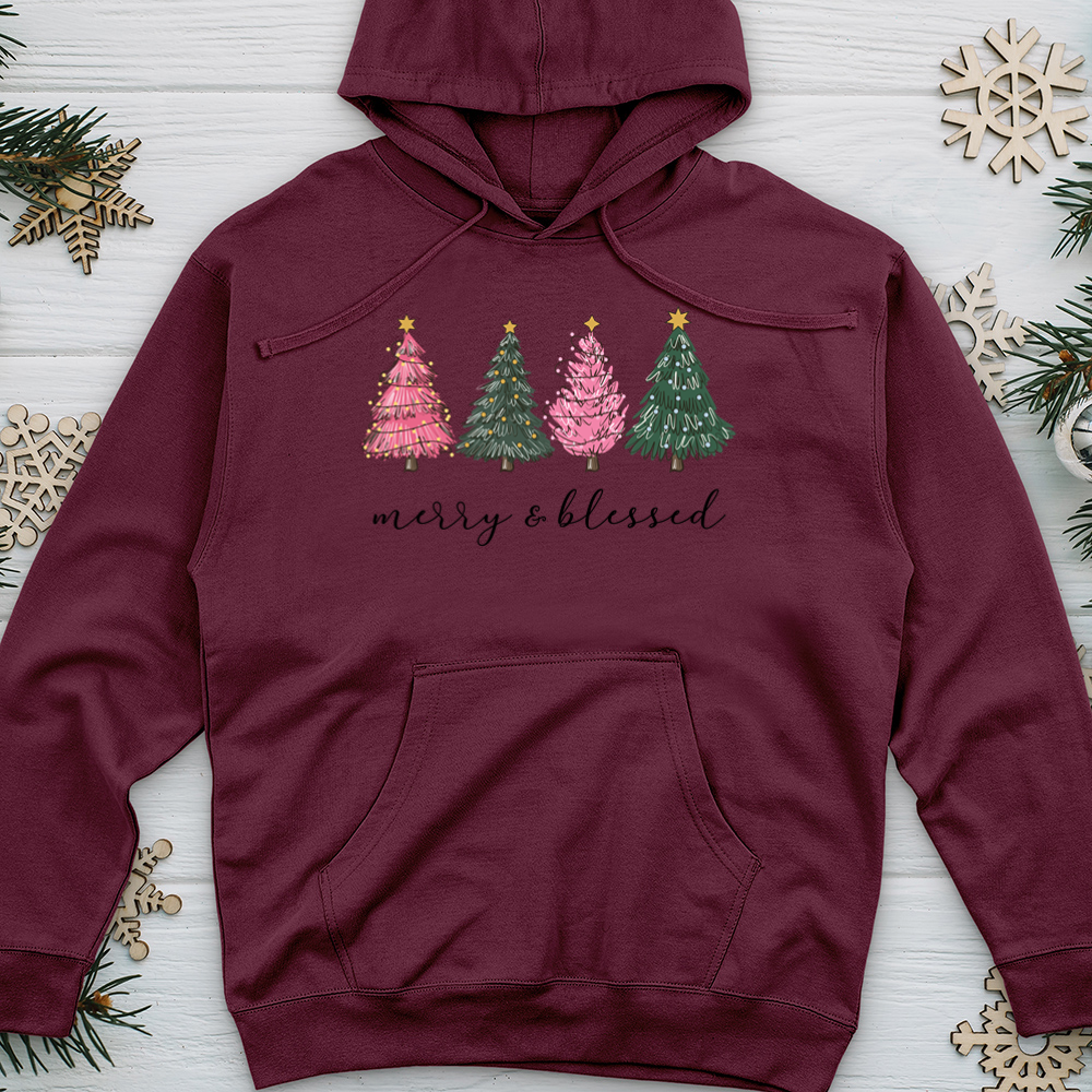 Merry Blessed Assorted Trees Midweight Hooded Sweatshirt