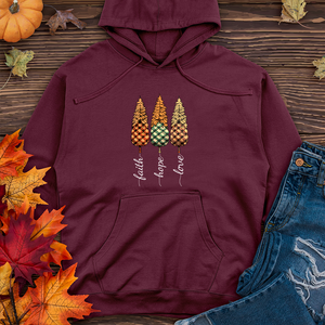 Faith Hope Love Plaid Trio Pine Trees Midweight Hooded Sweatshirt