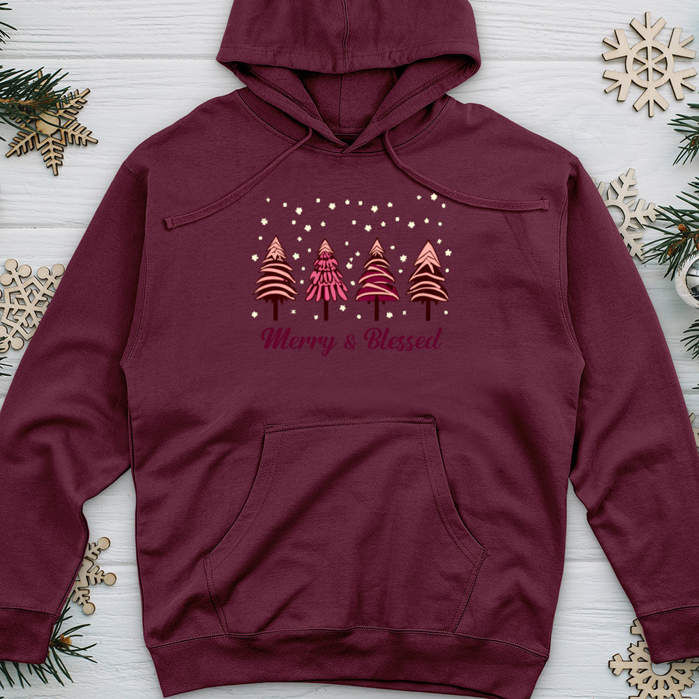 Merry & Blessed pink Tree Midweight Hooded Sweatshirt