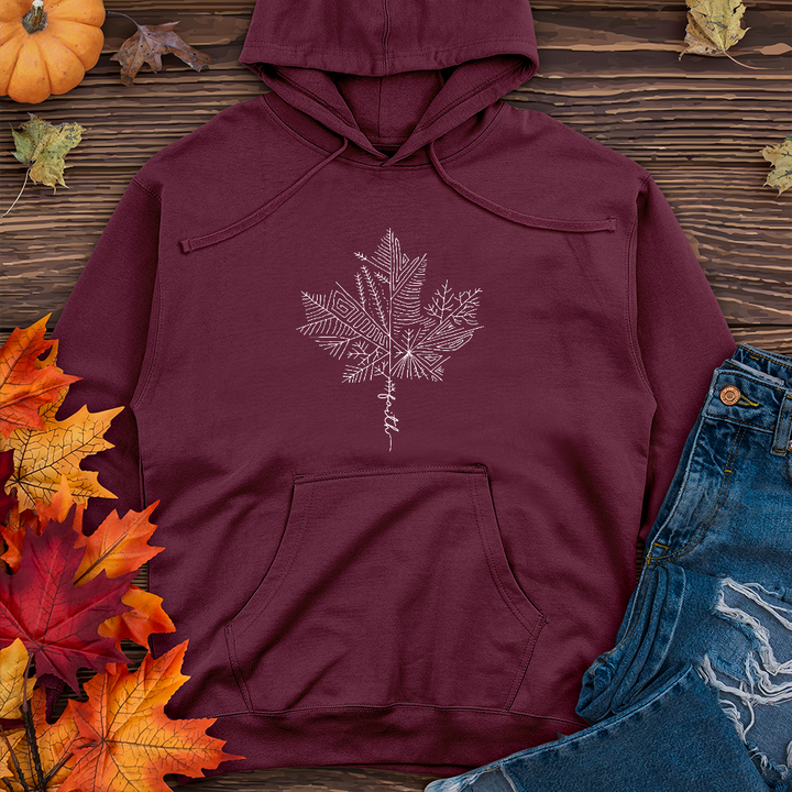 Thankful Maple Leaf Drawing Midweight Hoodie