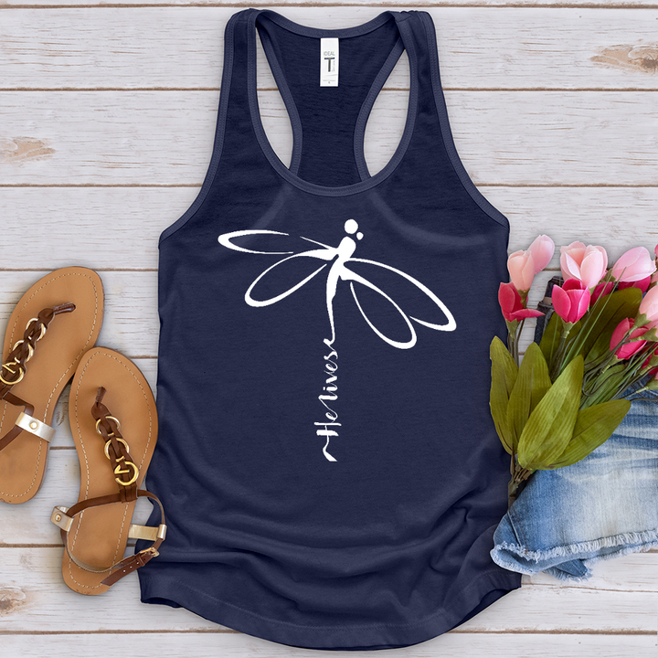 He Lives Dragonfly White Tank Top