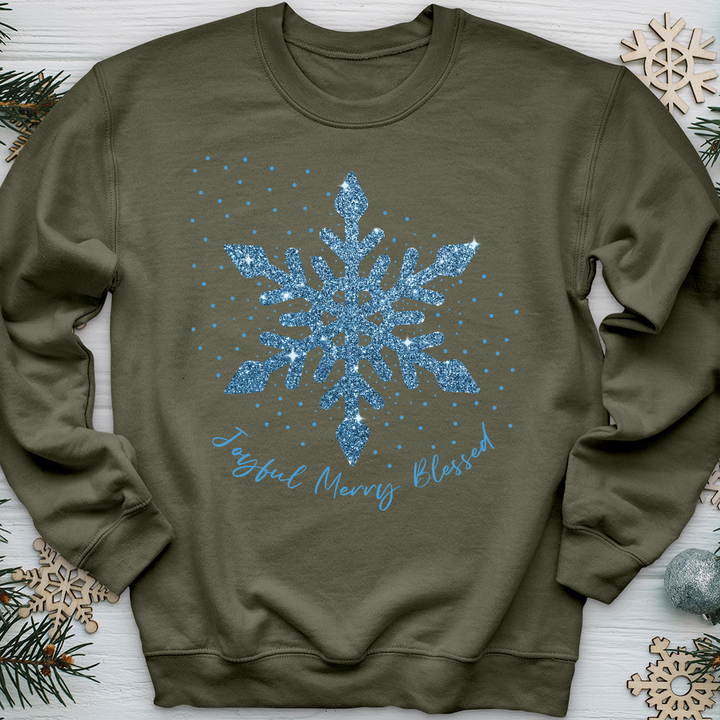 Joyful Merry Blessed Blue Snowflake Crewneck