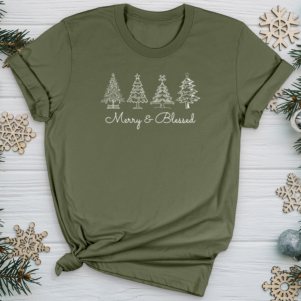 Merry & Blessed White Trees Softstyle Tee