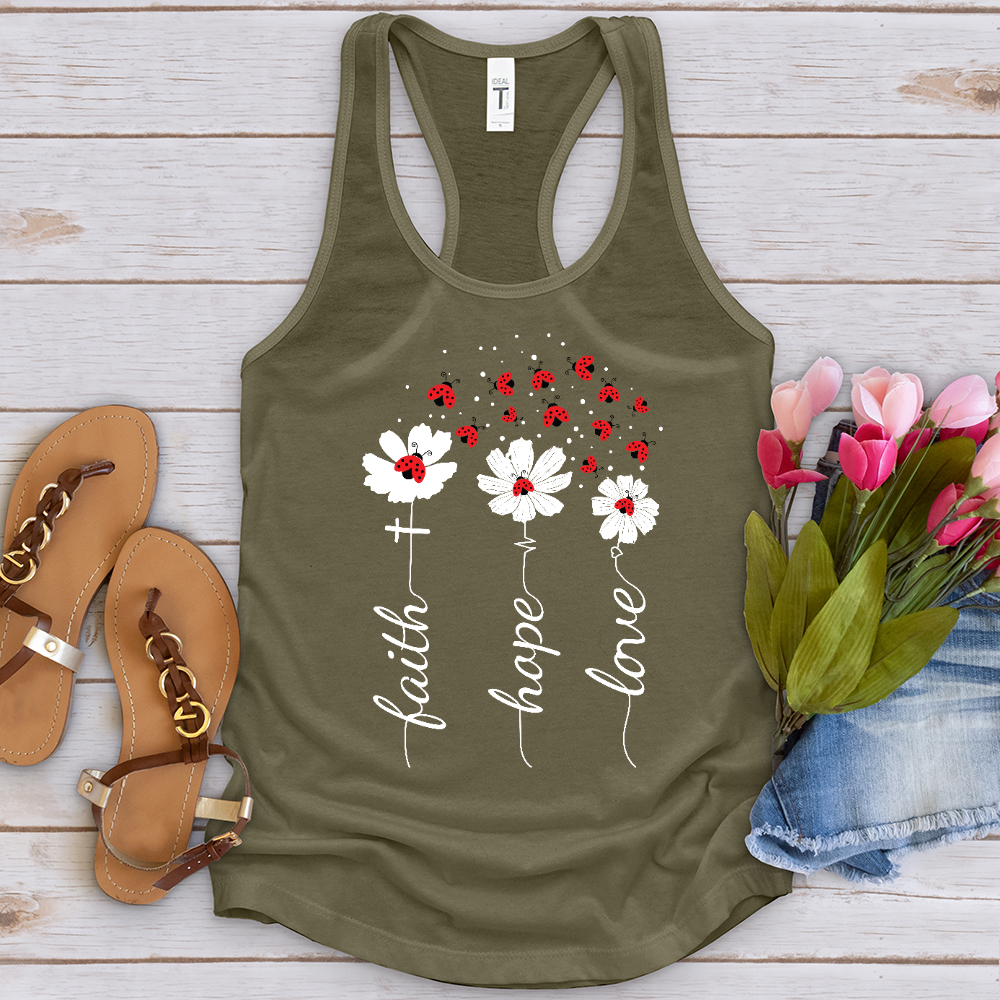 Faith Lady Bug Flowers Tank Top