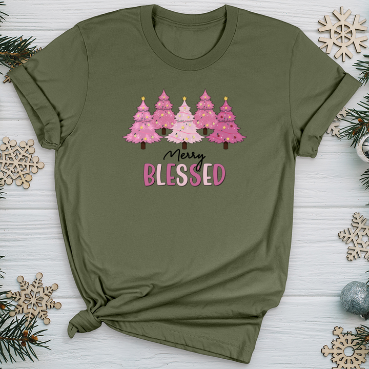 Merry Blessed Pink Tree Farm Softstyle Tee