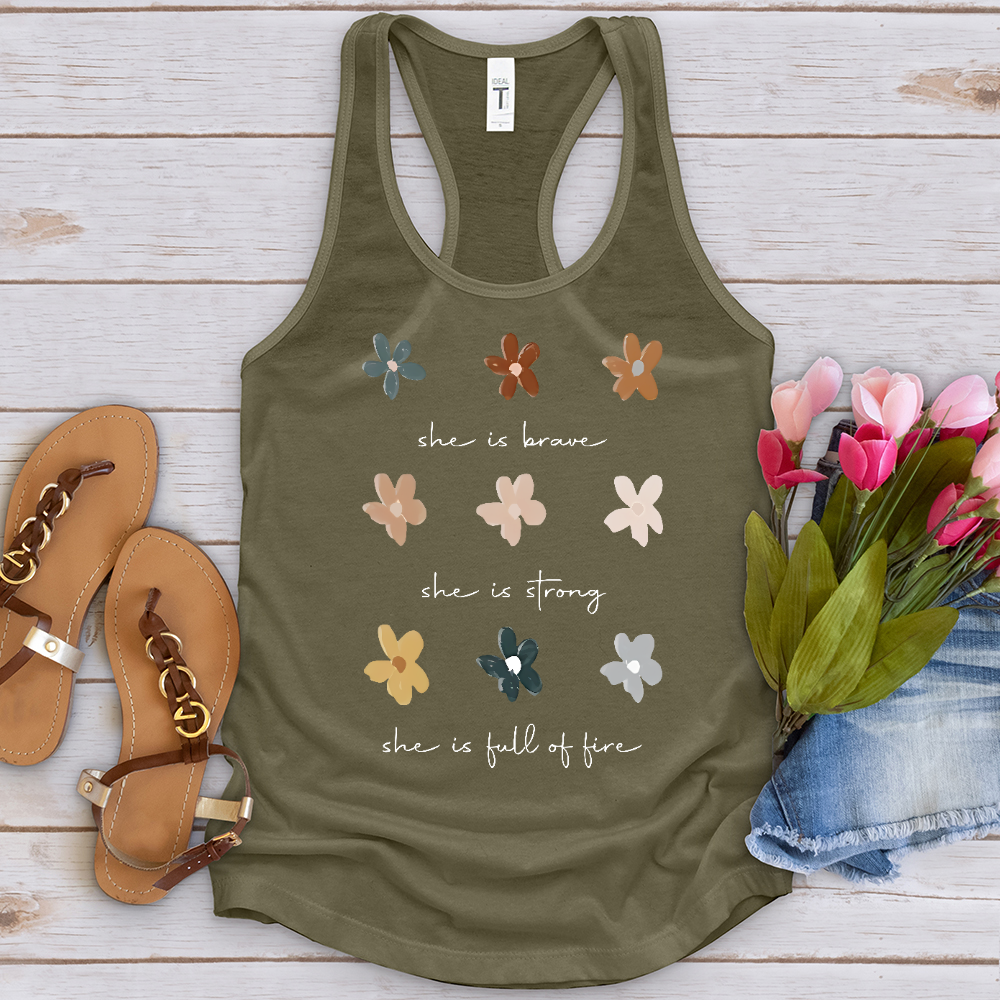 She Is Brave Flower Pattern Tank Top