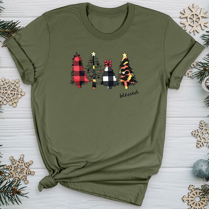 Blessed Leopard Christmas Tree Pattern Softstyle Tee