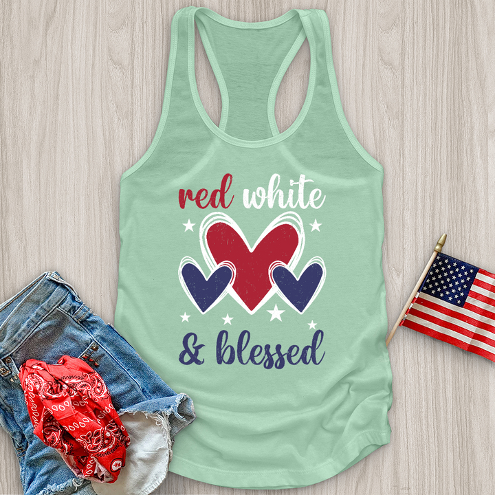 Red White Blessed Hearts Tank Top