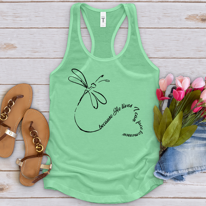 Because He Lives Dragonfly Heart Tank Top